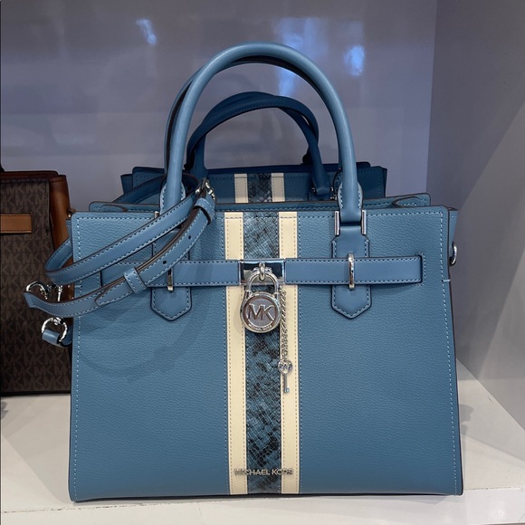 MICHAEL KORS Hamilton Md Leather and Snake Embossed Stripe Satchel
Cornflower - Picture 1 of 16